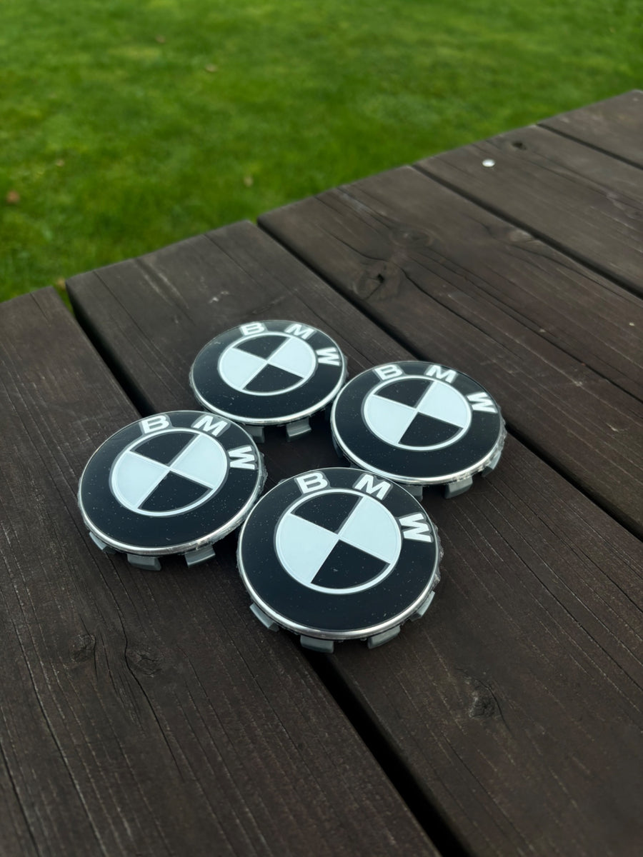 BMW wheel centre caps — Black & white, 4 pcs
